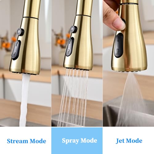 Image of Havin Gold Kitchen Faucet with Pull Down Magnetic Sprayer, High Arc Stainless Steel Material, with cUPC Ceramic Cartridge,Without Deck Plate,Fit for 1 Hole Kitchen Sink