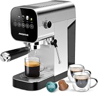 Aigostar Barista - Espresso Siebträgermaschine, Kompatibel mit Kapseln und Gemahlenem Kaffee, 20 Bar, Digitales Touchpanel, 1/2 Tassen, Espressomaschine mit Milchaufschäumer, 0,9L, 1350 W, Edelstahl – Ansicht 1
