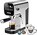 Aigostar Barista - Cafetera Espresso y Capuccino, Compatible con cápsulas y café molido, 20 Bares, Panel Táctil Digital, 1 o 2 tazas, Máquina de café con espumador de leche, 0.9L, 1350W, Inox