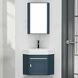 MYUYEE Set di lavabo da bagno, mobile angolare con lavabo in ceramica e specchio, design a parete per piccoli spazi (A-38 cm)