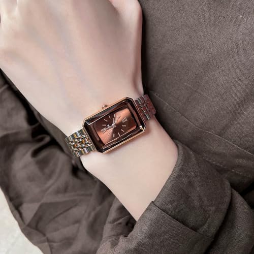 Watches for Women Vintage Two-Tone Bracelet Roman Dial Rectangular Case Gold Watch Waterproof with Tools - Image 6