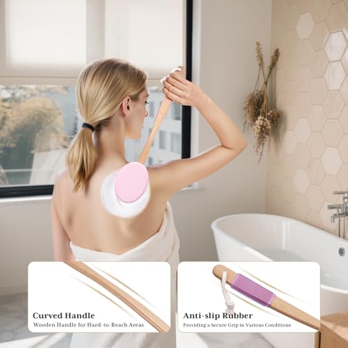 Image of AmazerBath Lotion Applicator for Back, Feet, 4 Replaceable Pads with Long Handle, Back Sunscreen Applicator for Elderly, Women, Apply Cream Medicine Skin Cream Moisturizer Sunscreen Tanner, Pink