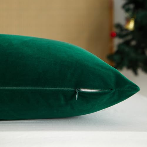 Image of JUSPURBET 16x16 Decorative Velvet Throw Pillow Covers Set of 2,Dark Green | Modern Soft Cushion Covers Cases with Hidden Zipper for Couch Sofa Bed Living Room Bedroom Christmas Decor
