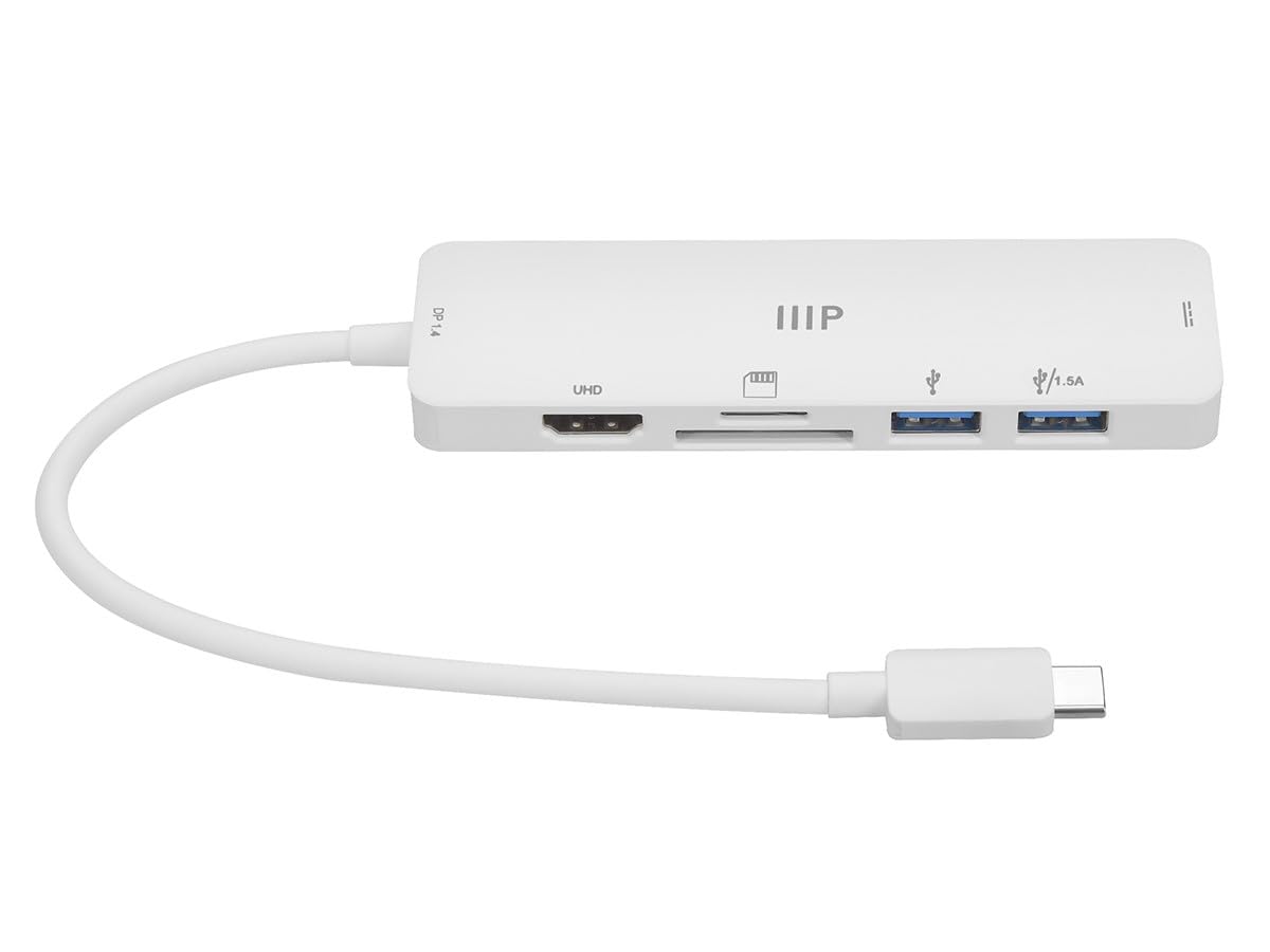 Monoprice Adaptador HDMI 4K multipuerto USB Tipo C 6 en 1, resolución máxima 4K a 60Hz, 5Gbps, lectores de Tarjetas, PD de 100 vatios, Cable USB-C de 6.7 Pulgadas, Plug-n-Play, Compacto y Ligero,