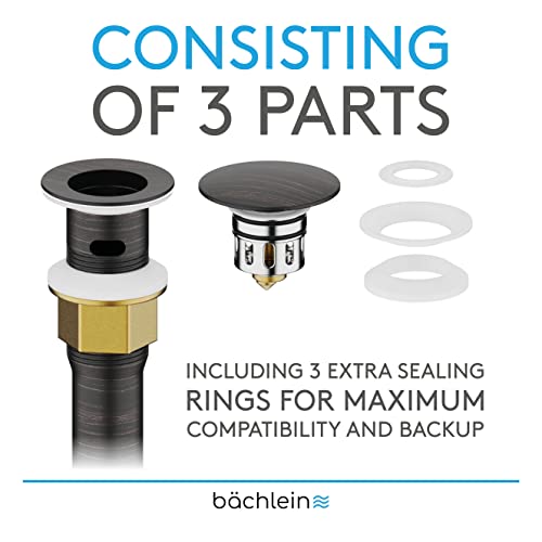 Bächlein Bathroom Sink Drain With Overflow - Oil Rubbed Bronze Pop Up Drain Incl. 3 Extra Seals - German Brand #TOP1