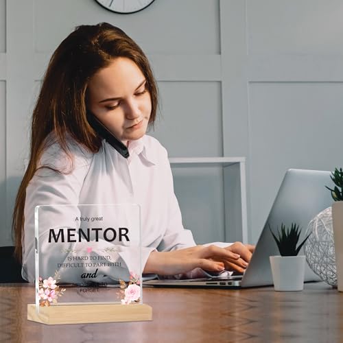 Image of Giftplease Mentor Plaque with Wooden Stand Personalized Gift for Mentor, Coach, Teacher, Appreciation Keepsake, Clear Desk Decor, Inspirational Thank You Gift, Office Table Display MP 69
