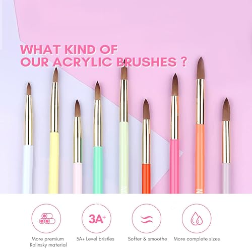 Magic Armor 9Pcs Acrylic Nail Brush Set,Nail Art Brushes Set Nail Art Design Pen Painting Tools Fingernail Brush For Acrylic Powder Application Nail Extension 3D Carving Size 4/6/8/10/12/14/16/18/20 thumb #4