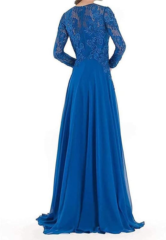 Lace Applique Mother of The Bride Dresses Chiffon Long Wedding Guests Gown Long Sleeve Formal Evening Dress2