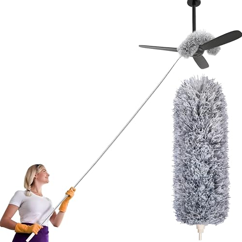Image of Zureni Fan Cleaner Brush Microfiber Foldable Duster Cleaning Mop with Long Rod for Car Home Office Fan Ceiling Flexible Feather Dusting (Pack of 1, Multicolour)