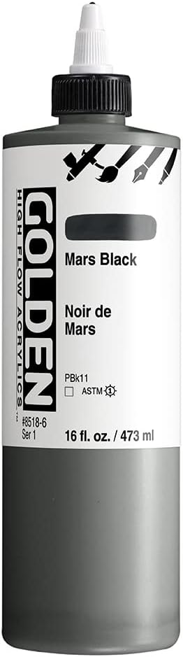 GOLDEN High Flow Acrylics, Mars Black, 16 fl. oz. Bottle, Professional Acrylic Paint, Transparent