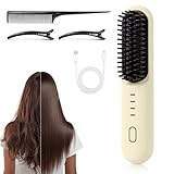 Go Brush Pro for Short Hair,Cordless Hair Styling Brush 2-in-1 Smart Styler Fast Heat,Portable Straightener Brushs for Travel,Fast Heating Cordless Mini Brushs(White)