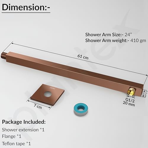 Image of Plantex 24-Inch Shower Arm for Overhead Shower /Stainless Steel Shower Pipe /Wall Mount Bathroom Fitting with -Inch Thread - Pack of 1 (Rose Gold)