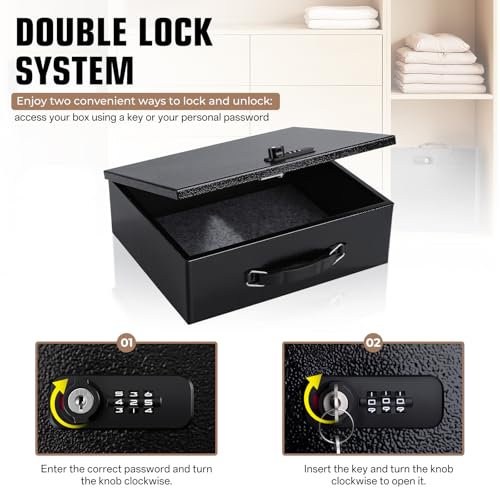 Fireproof Safe Lock Box Metal, Fire Proof Safe for Home Documents, Portable Security Box with Dual Combination and Key Lock for Personal Items,Passport, Money, X Large 13.2" x 11" x 4.13" thumbnail 4
