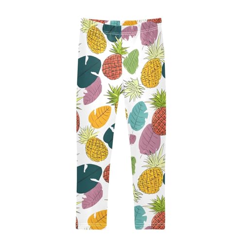 Doodle Pineapple Colorful Leaves Girls Leggings Soft Stretch Workout Yoga Dance Pants for Kids Casual Tights