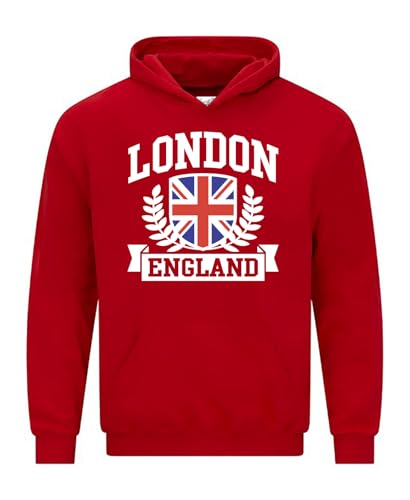 Image of Snapit London England Men's Hoodie Union Jack Souvenir Quality Printed Hooded Top |Flag Culture souvenir Travel Hoodie Jumper| Unisex London Souvenir Sweatshirt for UK Men/Women/Kids Red