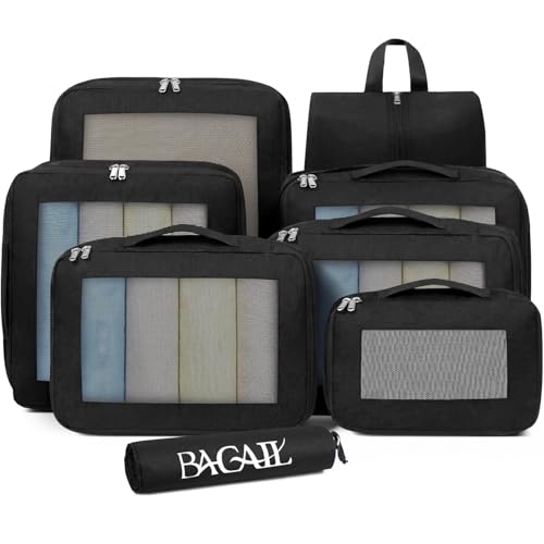Image of BAGAIL Compression Packing Cubes for Travel Essentials, 8 Set-Black