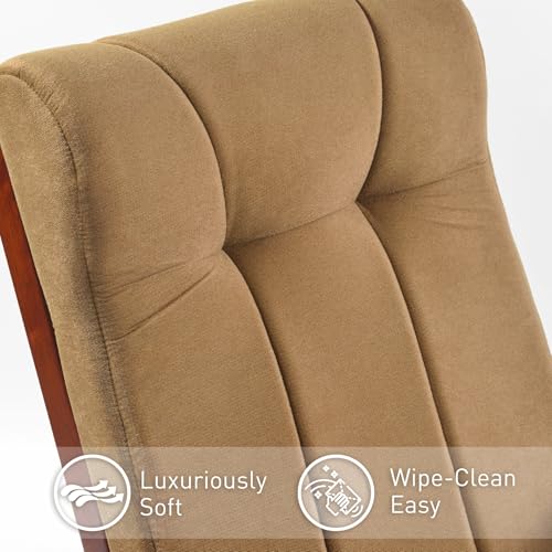 Image of Solid Wood Glider Rocking Chair & Ottoman Set, Perfect for Nursery & Nursing, Padded Cushion with Smooth Rocking Motion, Rustic Finish for Living Room Napping and Reading,Dark Brownish