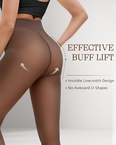 HONGTEYA 2 Pairs Fleece Lined Tights Women - Warm Sheer Pantyhose Fake Translucent Tights Winter Thermal Leggings2