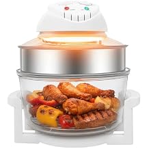 17L Air Fryer with Viewing Window, 1400W Glass Air Fryer Non Toxic, Halogen Oven for Roasting, Baking & Grilling, 360 Hot Air Circulation, 482F Temp Control, Borosilicate Bowl