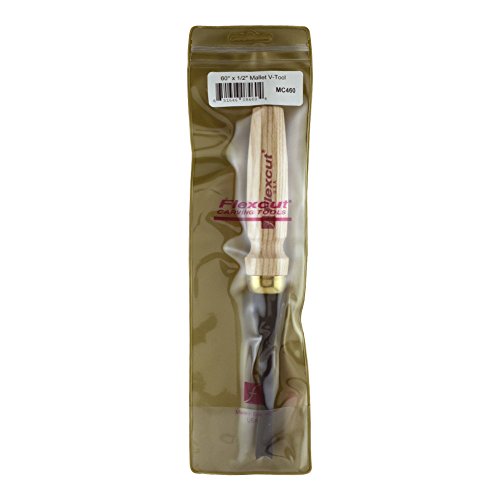 Flexcut Mallet V-Tool, Straight Gouge Chisel, 60 Degrees, 1/2 Inch (MC460)