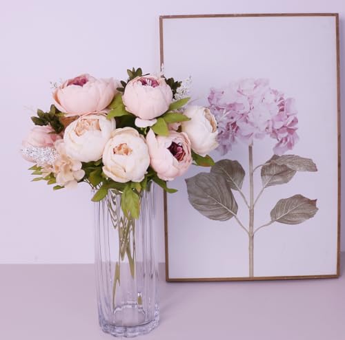 Peonías artificiales de seda de 48 cm ramo de flores grandes con capullos para jarrón 5