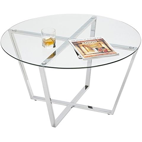 Mango Steam - Mesa de café, Cristal Metro/ Mesa auxiliar, Clear Glass & Silver Base Cover