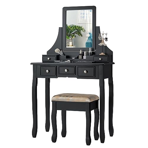 COSTWAY Schminktisch mit Hocker | 5 Schubladen | Abnehmbarer...