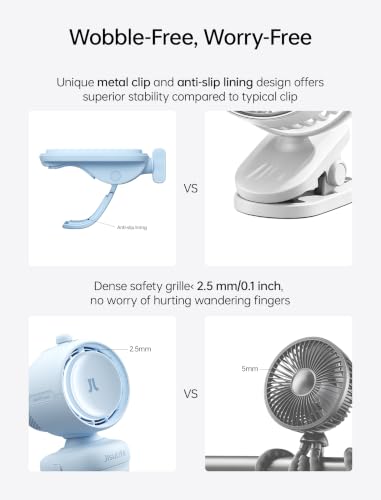 Image of JISULIFE Chic Clip Stroller Fan 2026-120Auto Oscillation & 2 Wind Mode | 21H Super Runtime,100-Level Breeze, LED Display & 3-Level Nightlight, Baby Fan for Crib, Stroller & Bedroom, Gift for Moms