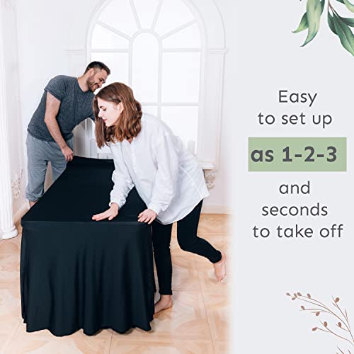 Table Skirt For Rectangular Tables 6Ft - Spandex Table Covers For Standard 6 Foot Table - One Piece Fitted Elastic Tablecloth - Wrinkle Resistant Ruffles Design For Weddings, Party, Events (Black) #TOP6