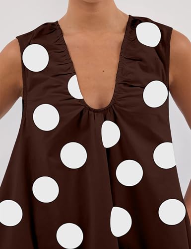 Image of OLAPTA Women Summer Sleeveless Babydoll Mini Tank Dresses Loose Fit Scoop Neck Ruched Short Dress with Pockets Party Clubwear