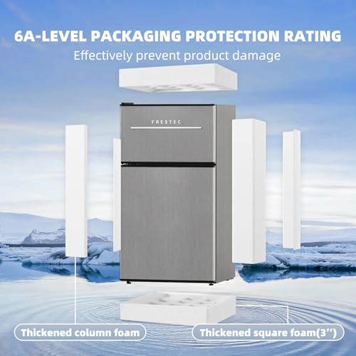 Frestec Mini Fridge with Freezer 3.2 Cu.Ft. 2 Door Refrigerator and Freezer Small Fridge for Bedroom Home Office Dorm, Small Drink Chiller, 37 dB Low Noise, Stainless Steel on Fridge.com