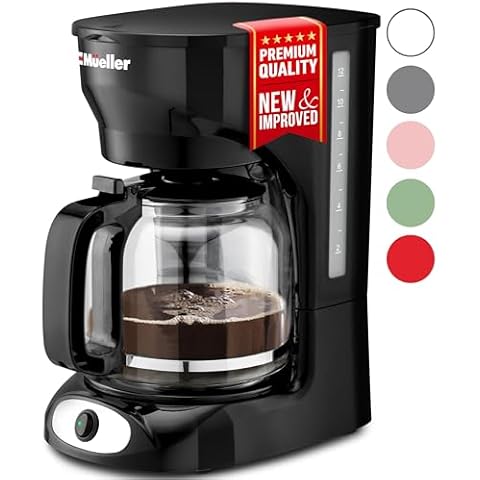 Mueller 12-Cup Drip Coffee Maker - Borosilicate Carafe, Auto-Off, Reusable Filter, Anti-Drip, Keep-Warm Function, Clear Water Level Window Coffee Machine, Ideal for Home or Office Cover