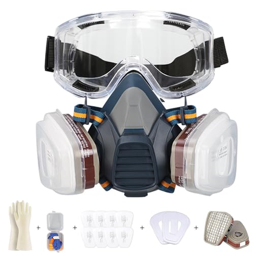 Gasmaske Vollmaske,Vollmaske Atemschutzmaske Staub Survival Nuklear und Chemie mit Aktivkohlefilter,Staubmasken Atemschutz Feinstaub für Gase Dämpfe, Chemikalien (MS59-Halbgesicht Atemschutzmaske)