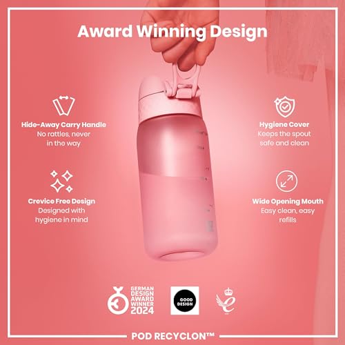 Ion8 Kids Water Bottle, 350 ml/12 oz, Leak Proof, Easy to Open, Secure Lock, Dishwasher Safe, BPA Free, Carry Handle, Hygienic Flip Cover, Easy Clean, Odour Free, Carbon Neutral, Rose Pink - Image 5