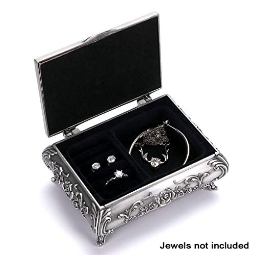 Hipiwe Vintage Metal Jewelry Box Small Trinket Jewelry Storage box For Rings Earrings Necklace Treasure Chest Organizer Antique jewelry Keepsake gift Box Case for Women (Small)