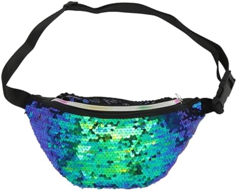 Bauchtasche Pailletten Damen, Tasche Meerjungfrau, Glitzer Gürteltasche Grün Schwarz, 80er, 90er Jahre Damen Mädchen Retro Accessoires für Karneval, Fasching, Mottoparty, Festival Party Sport