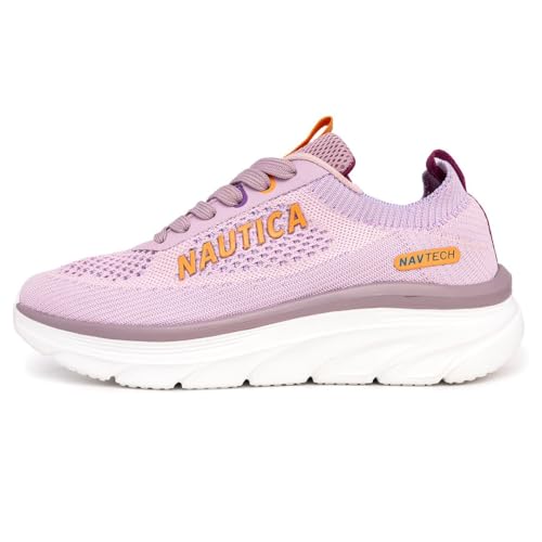 Nautica Tênis de corrida feminino moderno com cadarço casual com amortecimento máximo, Lilac Fun-ven