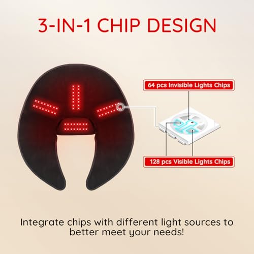 Red Light Pad with Vib for Neck & Shoulder Relaxation - Wireless 5000mAh Rechargeable Infrared Wrap, 660nm 850nm Near-Infrared Light, 3 Modes & Intensity Levels, 10-30Mins Timer - Image 4