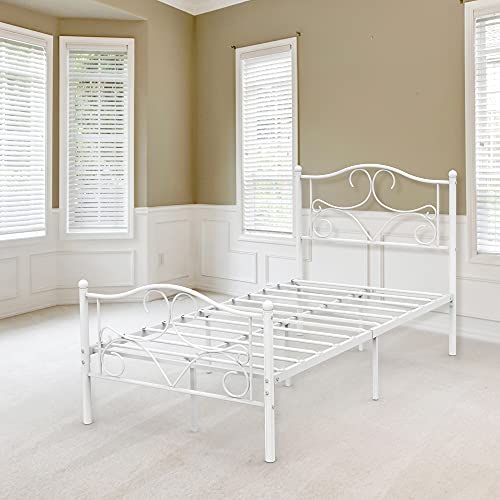 Amyove Curved Twin Size Metal Bed Frame With Storage For Kids, Platform Bed Frame With Headboard Footboard No Box Spring Needed White (Twin) (C-50) #TOP6