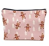 IWXYI Christmas Gingerbread Man Makeup Bags with Zipper,Pink Christmas Gingerbread Man Makeup Bag Zipper Pouch Travel Toiletry Gifts For Women
