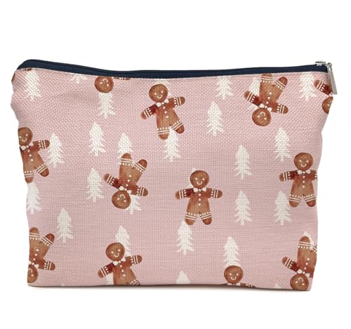 IWXYI Christmas Gingerbread Man Makeup Bags with Zipper,Pink Christmas Gingerbread Man Makeup Bag Zipper Pouch Travel Toiletry Gifts For Women
