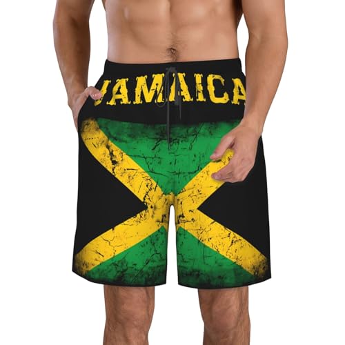 Vintage Jamaica Flag Men's Quick Dry Swim Trunks Beach Board Shorts Swimming Swimwear