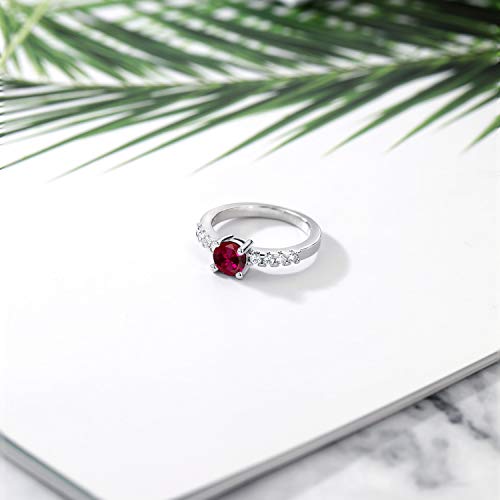 Gem Stone King Red Created Ruby Engagement Anniversary Promise Ring For Women (1.24 Cttw, Gemstone July Birthstone, Round 7MM, Available in Size 5,6,7,8,9)4