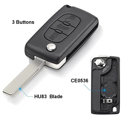 3 Buttons Car Key Fob Case Replacement Compatible for Peugeot 107 207 307 407 607 208 308 408 for Citroen C2 C3 C4 C5 C6 C8 Folding Remote Key Accessories (HU83 Blade,0536) - Image 3
