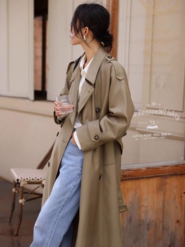 Classic Long Double-Breasted Women Trench Coats with Belt Spring Fall Outerwear Windbreaker Duster Coat for Ladies4