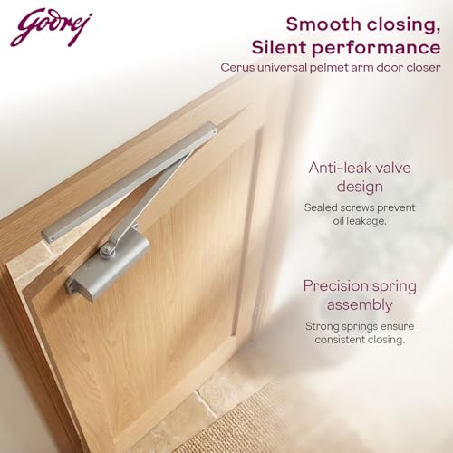 Image of Godrej Door Closer | Cerus Universal Door Closer | Door Weight Capacity : 85kg to 120kg | Max Door Width: 950mm - 1400mm | Adjustable Power Size 3-6 | Pelmet Arm Design | Silver | 3 Yr Warranty