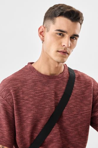 Image of SNITCH Men's T-Shirt | Textured Oversized Crew Neck Design | Premium Polyester Blend Fabric with Waffle Weave | Breathable & Lightweight Casual Wear