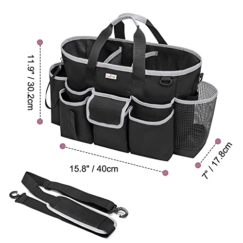 LoDird Cleaning Caddy Bag with 3 Compartments and Multifunctional Pockets, Cleaning Supplies Organizer for Cleaning Work with Handle and Shoulder Strap, Black and Grey - Image 6
