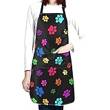 Perinsto Colorful Dogs Paws Waterproof Apron With 2 Pockets Cute Pet Animal Paw Kitchen Chef Aprons