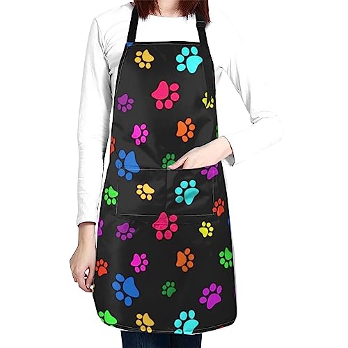 Perinsto Colorful Dogs Paws Waterproof Apron With 2 Pockets Cute Pet Animal Paw Kitchen Chef Aprons Bibs For Grooming Cooking Baking Painting Gardening #TOP5
